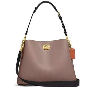 Coach Willow Shoulder Bag Polished Pebble Leather In Colorblock Stone & Brass